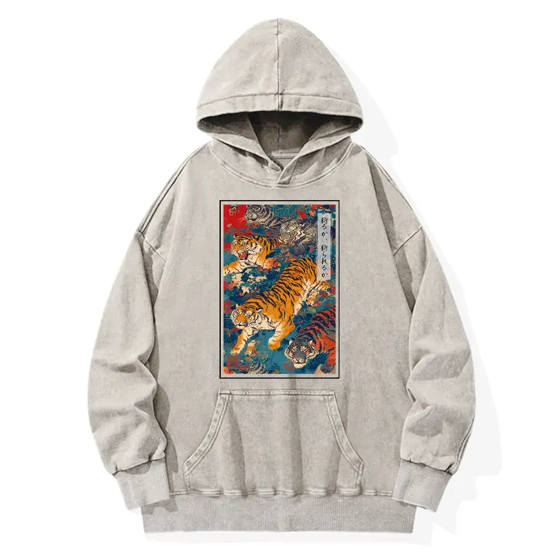 Tokyo-Tiger Retro Japanese Tigers Washed Hoodie