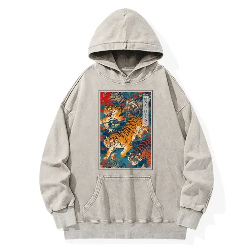 Tokyo-Tiger Retro Japanese Tigers Washed Hoodie
