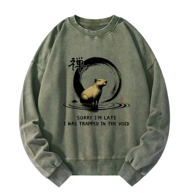 Tokyo-Tiger Zen Capybara Was Trapped In The Void Washed Sweatshirt