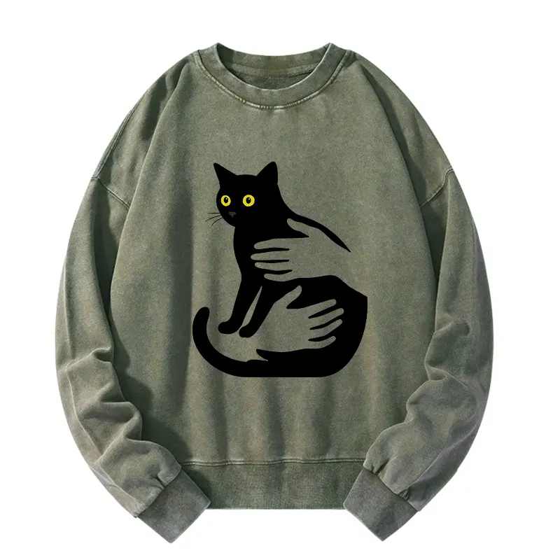 Tokyo-Tiger Hug A Black Cat Washed Sweatshirt