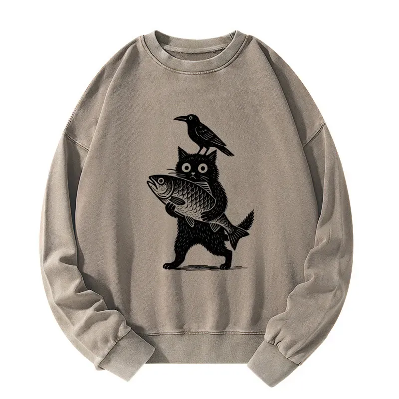 Tokyo-Tiger Black Animals Funny Washed Sweatshirt