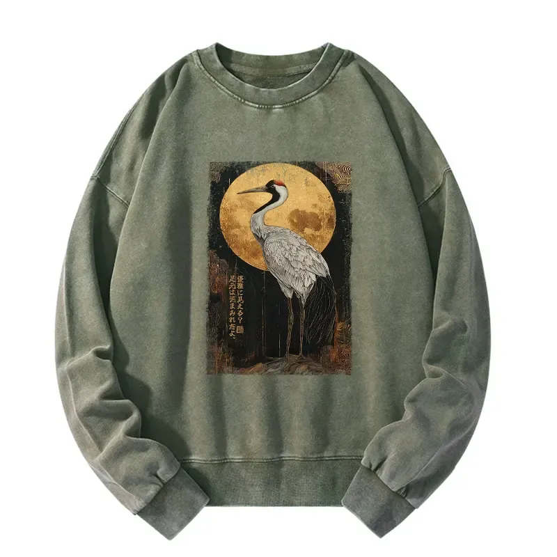 Tokyo-Tiger Vintage Japanese Crane Kanji Washed Sweatshirt