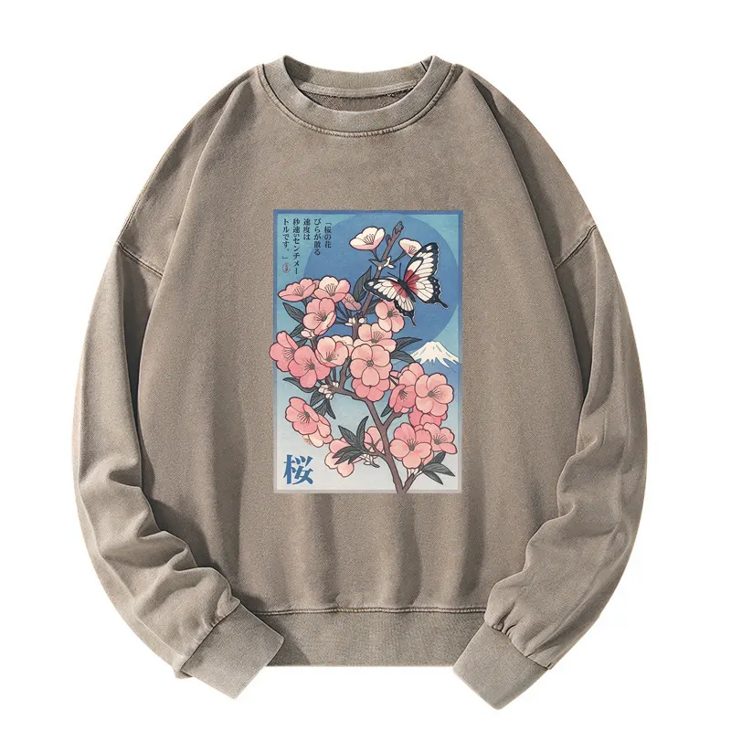 Tokyo-Tiger Ukiyoe Japanese Cherry blossoms Poster Washed Sweatshirt