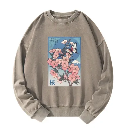 Tokyo-Tiger Ukiyoe Japanese Cherry blossoms Poster Washed Sweatshirt
