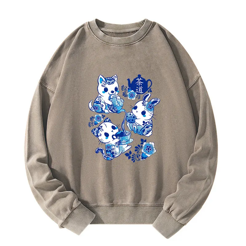 Tokyo-Tiger Blue And White Porcelain Washed Sweatshirt