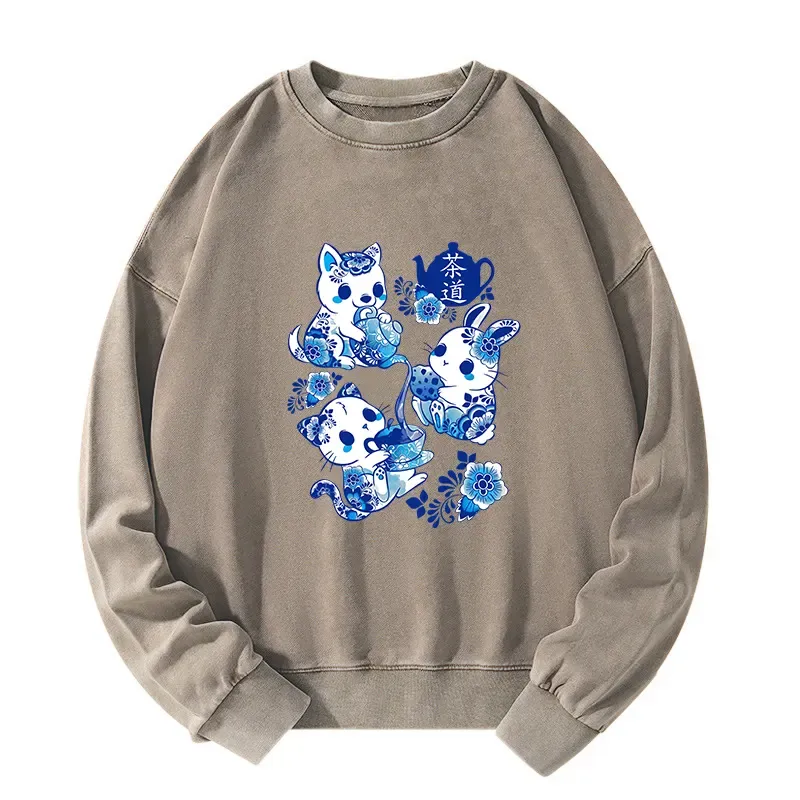 Tokyo-Tiger Blue And White Porcelain Washed Sweatshirt