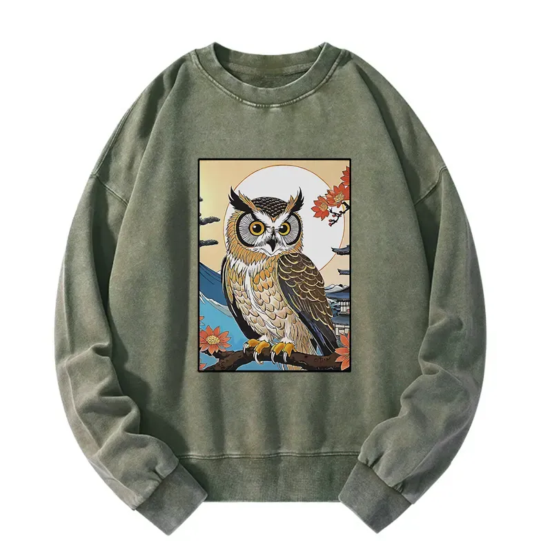 Tokyo-Tiger Owl Ukiyo-e Washed Sweatshirt