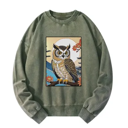 Tokyo-Tiger Owl Ukiyo-e Washed Sweatshirt