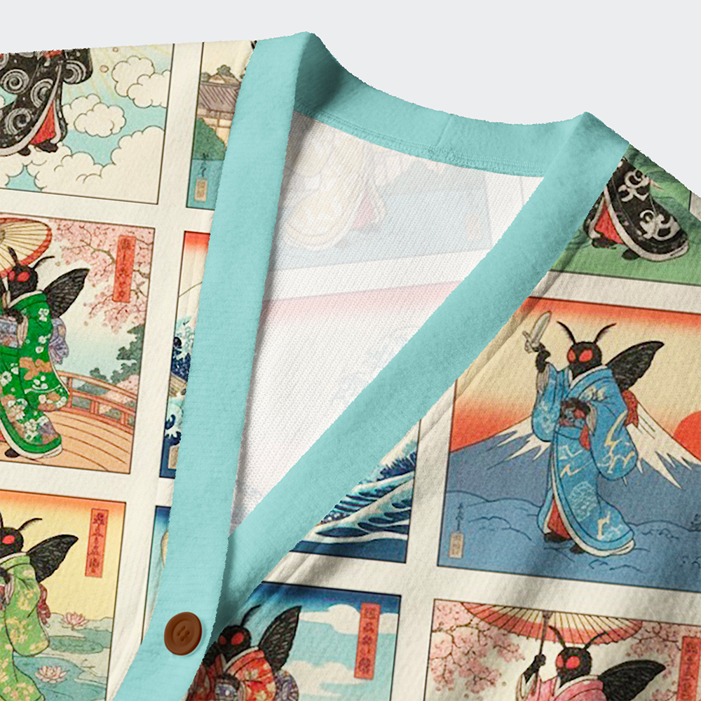 Tokyo-Tiger Mothra’s Journey Through Ukiyo-e Dreams Ugly Cardigan Sweater