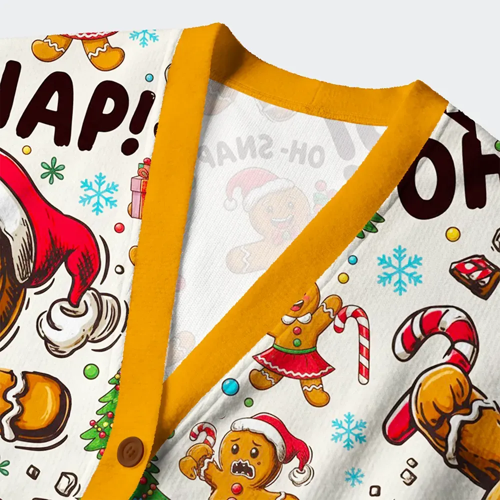Tokyo-Tiger Oh Snap The Gingerbread Man's Christmas Chaos Ugly Cardigan Sweater