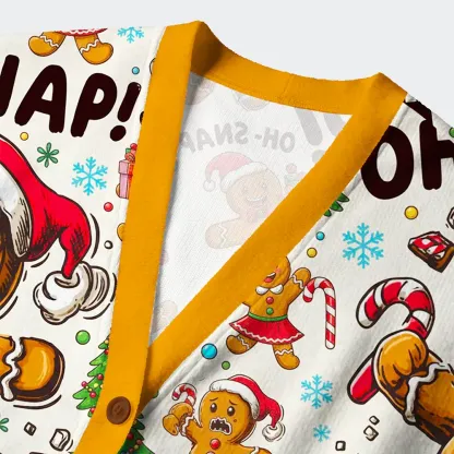 Tokyo-Tiger Oh Snap The Gingerbread Man's Christmas Chaos Ugly Cardigan Sweater