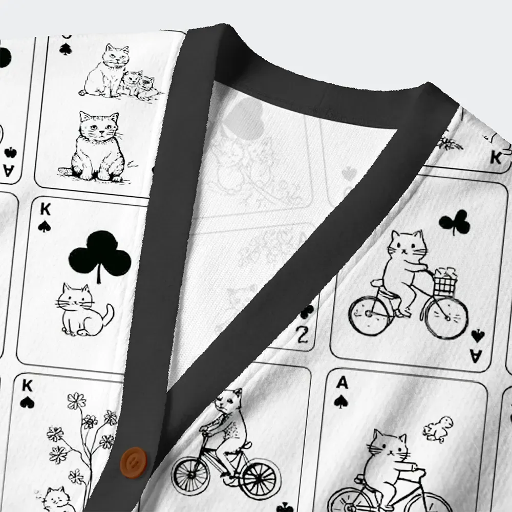 Tokyo-Tiger Cats On Playing Cards Ugly Cardigan Sweater