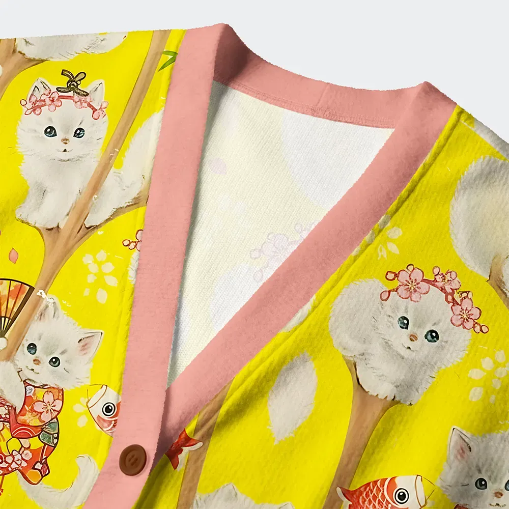 Tokyo-Tiger Japanese Cats In Kimonos Are All Watching You Ugly Cardigan Sweater