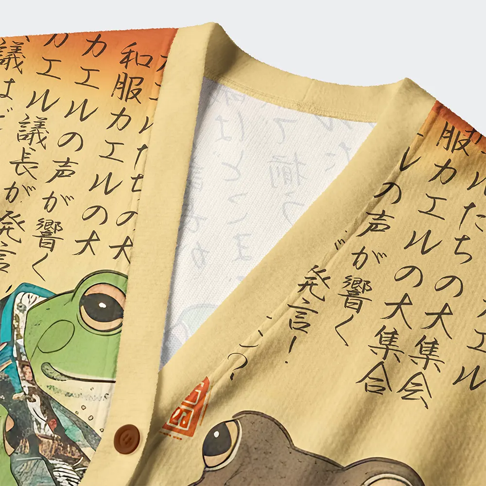 Tokyo-Tiger Formal Gathering of Ukiyo-e Frog Nobles Ugly Cardigan Sweater