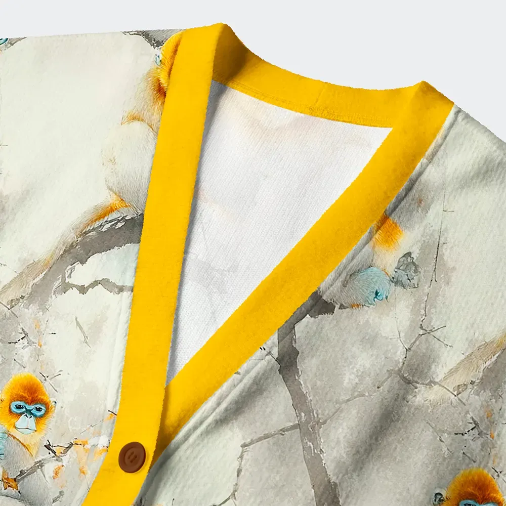 Tokyo-Tiger Golden Monkeys In Ink Wash Elegance Ugly Cardigan Sweater