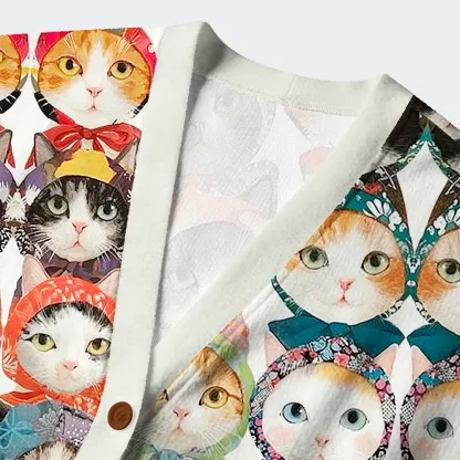 Tokyo-Tiger The Hat-Wearing Cat Collection Ugly Cardigan Sweater