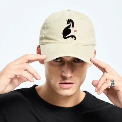Tokyo-Tiger Elegant Black Cat Japan Washed Cap