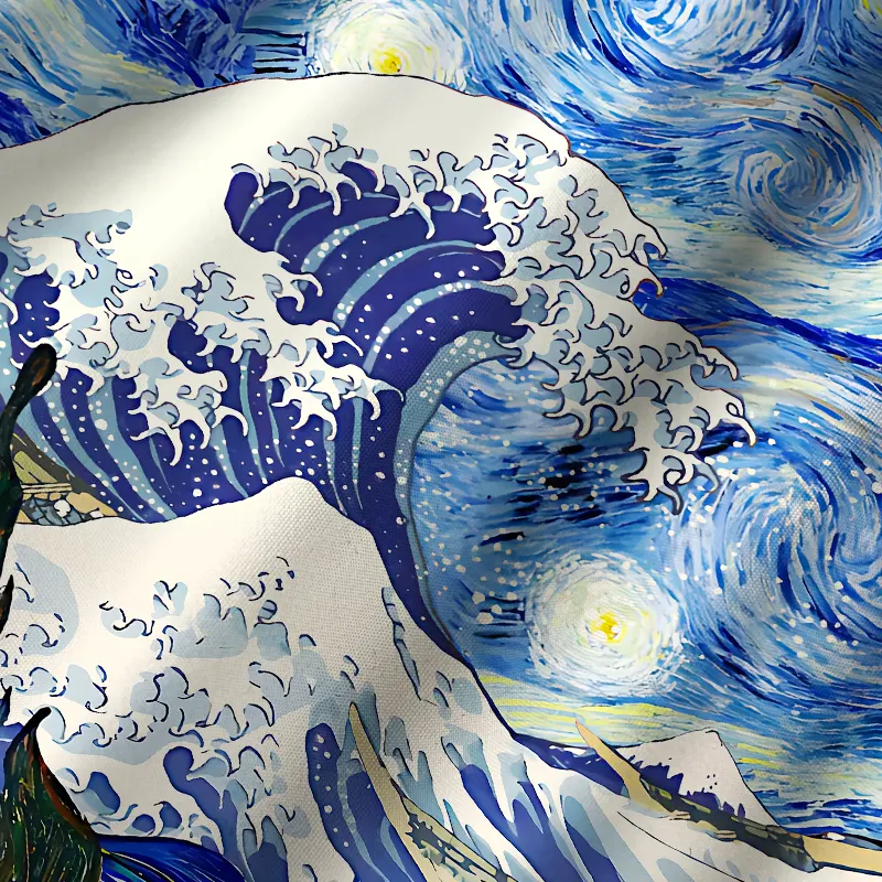 Tokyo-Tiger Waves Under The Starry Night Cuban Collar Shirt