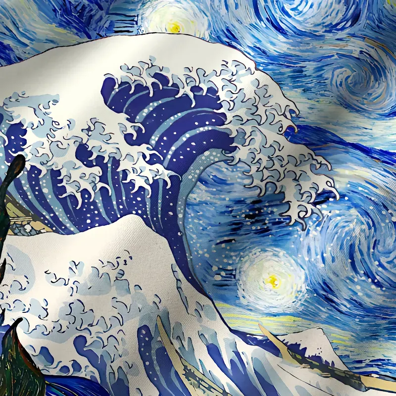 Tokyo-Tiger Waves Under The Starry Night Cuban Collar Shirt