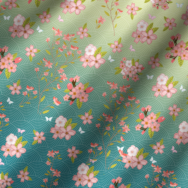 Tokyo-Tiger Sakura Blossom Waves Cuban Collar Shirt