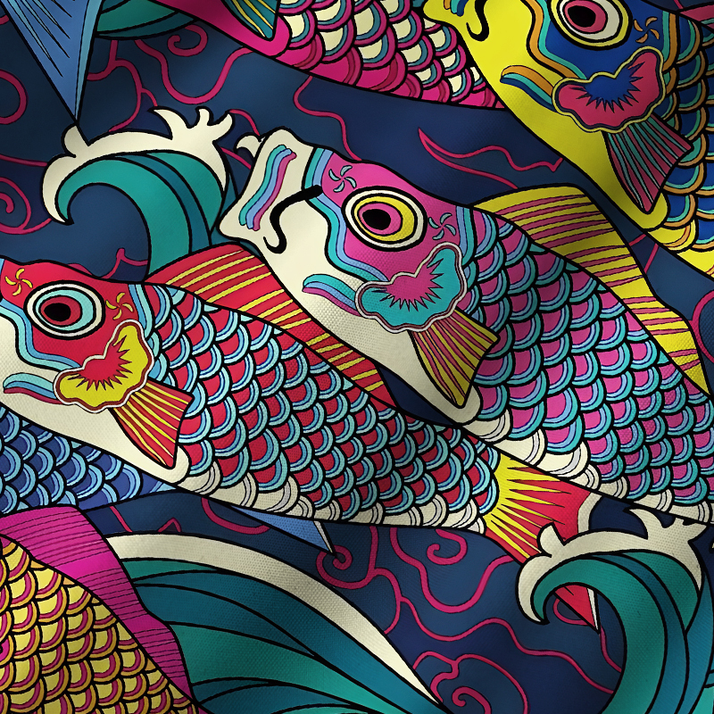 Tokyo-Tiger Colorful Japanese Koinobori Cuban Collar Shirt