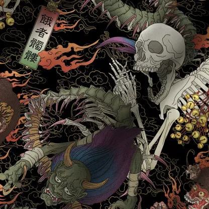 Tokyo-Tiger Japanese Yokai And Skeletons Cuban Collar Shirt