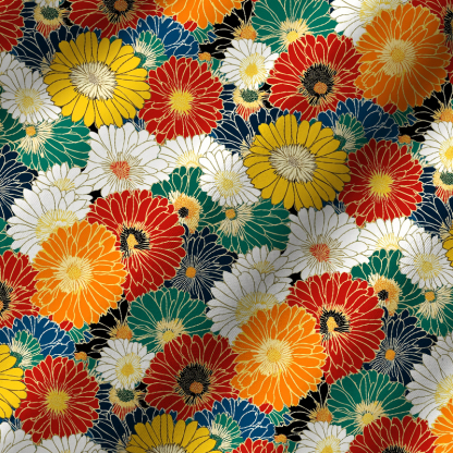 Tokyo-Tiger Colorful Chrysanthemums Cuban Collar Shirt