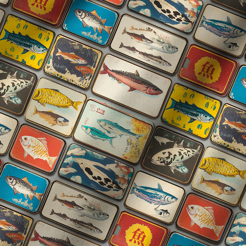 Tokyo-Tiger Vintage Fish Collection Cuban Collar Shirt