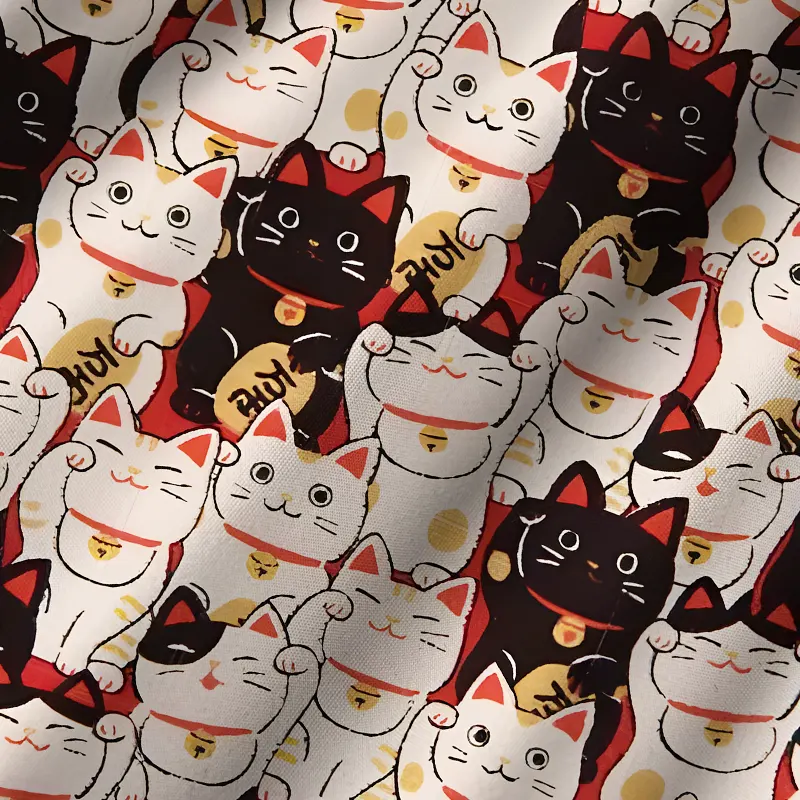 Tokyo-Tiger Lucky Cat Cuban Collar Shirt