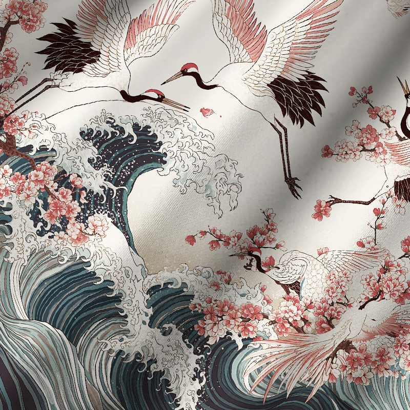 Tokyo-Tiger Cranes Dancing On The Waves Button-up Shirt