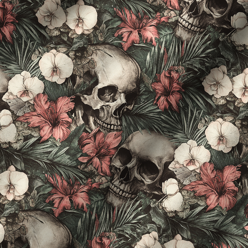 Tokyo-Tiger Skulls And Blooms Cuban Collar Shirt