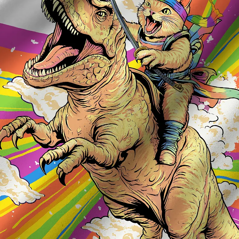 Tokyo-Tiger Rainbow Cat Rides A Dinosaur Cuban Collar Shirt