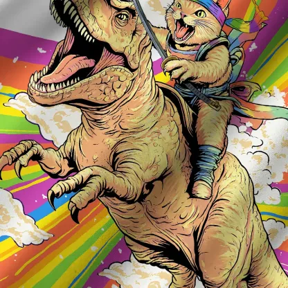 Tokyo-Tiger Rainbow Cat Rides A Dinosaur Cuban Collar Shirt