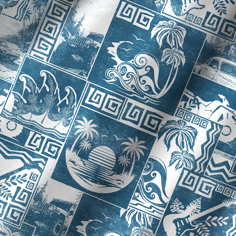 Tokyo-Tiger Tropical Island Collage Cuban Collar Shirt