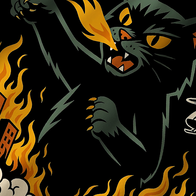 Tokyo-Tiger City Destroyer Cat Monster Cuban Collar Shirt