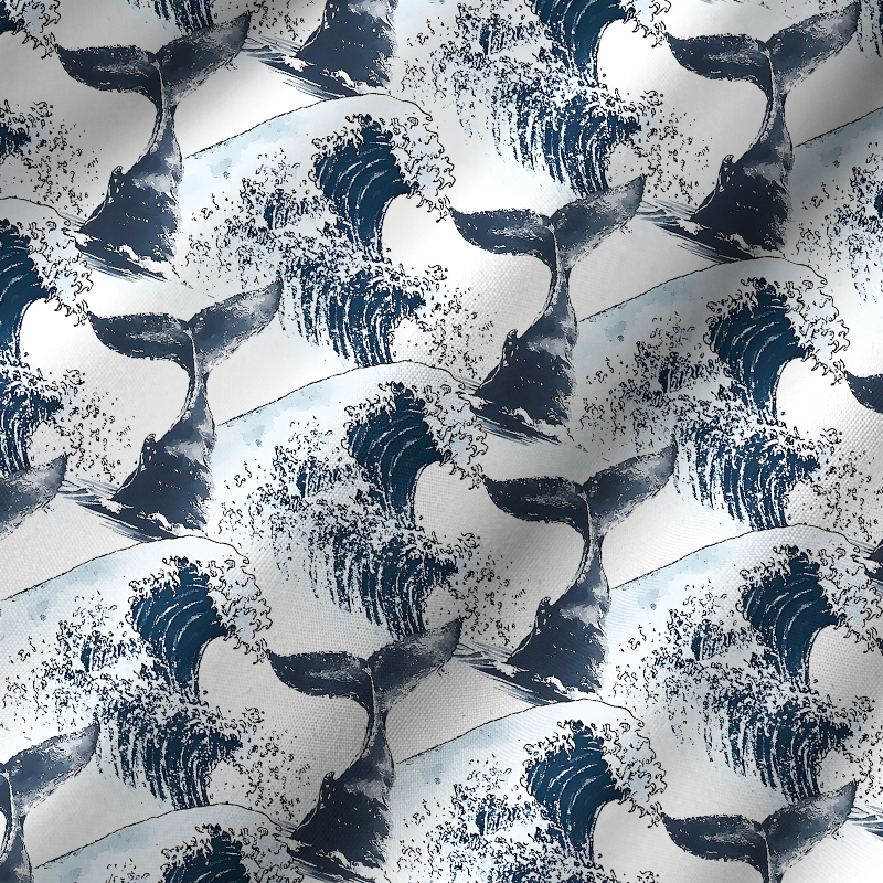 Tokyo-Tiger Whale Tail Wave Art Cuban Collar Shirt