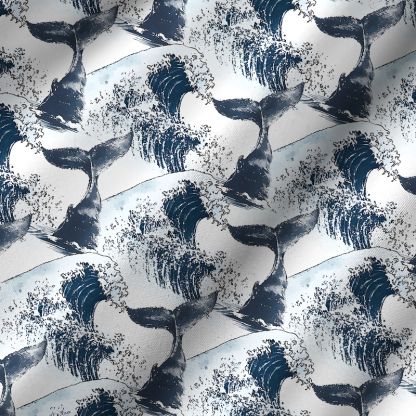 Tokyo-Tiger Whale Tail Wave Art Cuban Collar Shirt