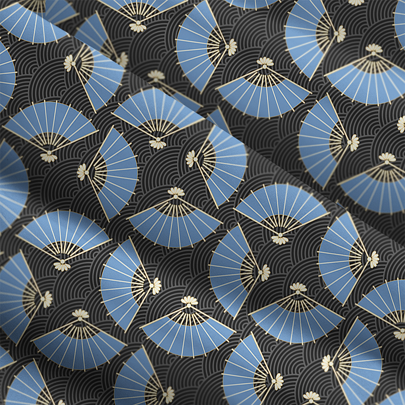 Tokyo-Tiger Folding Fans And Waves Maxi Dress