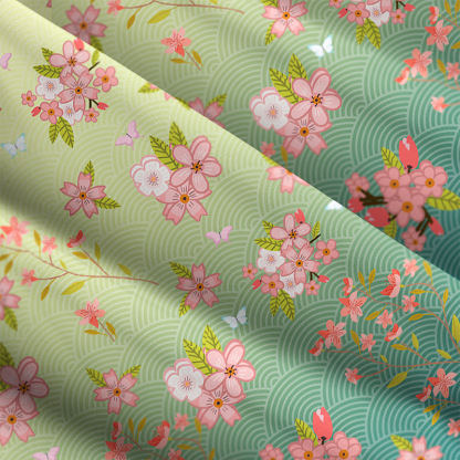 Tokyo-Tiger Sakura Blossom Waves Maxi Dress