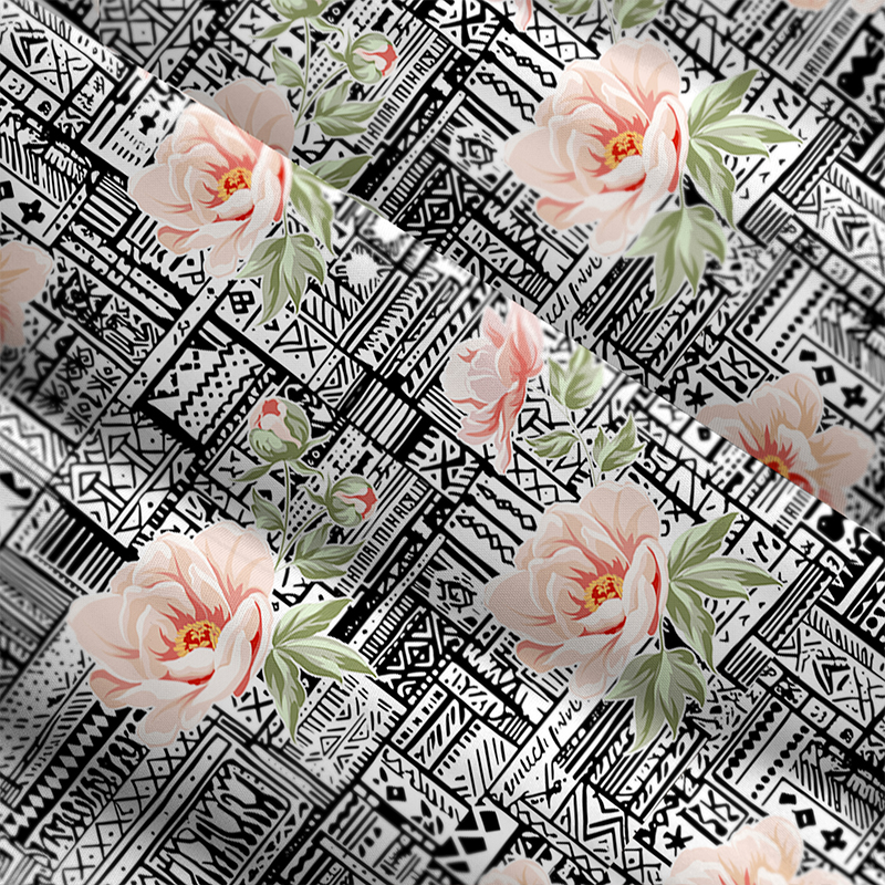 Tokyo-Tiger Flowers In Line Art Maxi Dress