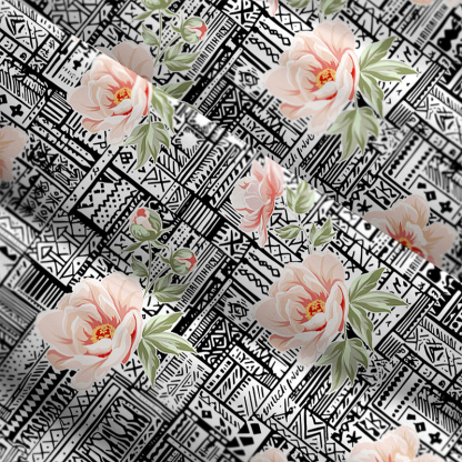 Tokyo-Tiger Flowers In Line Art Maxi Dress