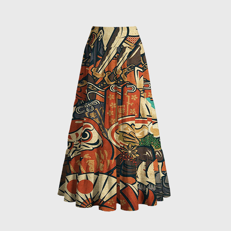 Tokyo-Tiger Japanese Traditional Elements Maxi Skirt