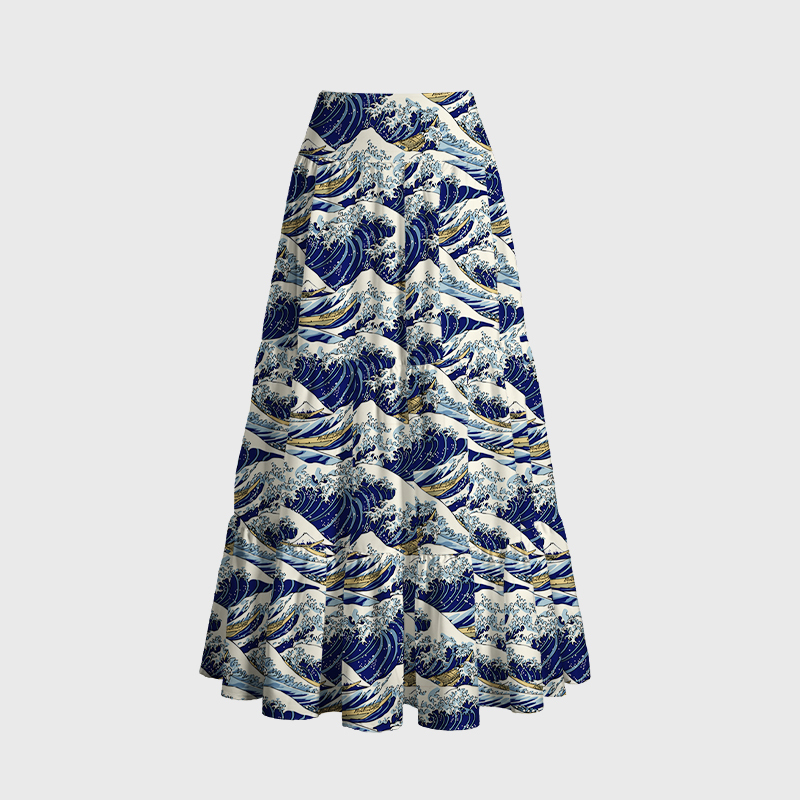 Tokyo-Tiger Japanese Great Wave Maxi Skirt