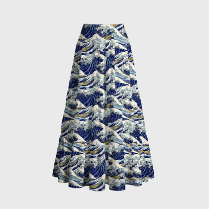 Tokyo-Tiger Japanese Great Wave Maxi Skirt
