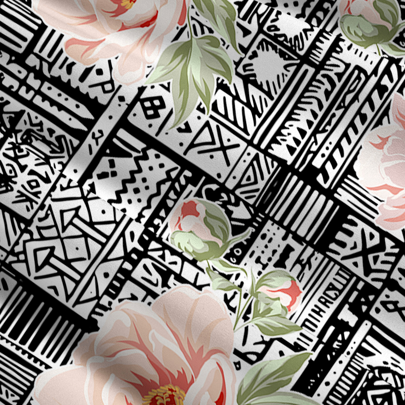 Tokyo-Tiger Flowers In Line Art Maxi Skirt