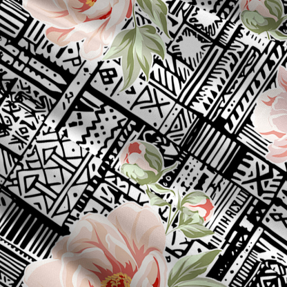 Tokyo-Tiger Flowers In Line Art Maxi Skirt