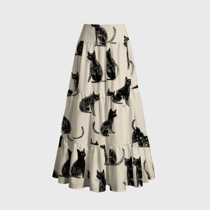 Tokyo-Tiger Black Cat Beige Maxi Skirt