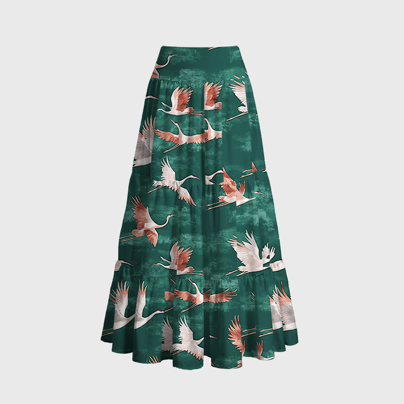 Tokyo-Tiger Cranes In Flight Maxi Skirt