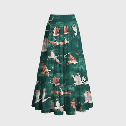 Tokyo-Tiger Cranes In Flight Maxi Skirt