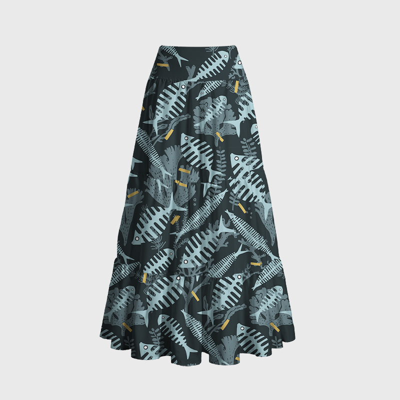 Tokyo-Tiger Marine Fish Bones Maxi Skirt